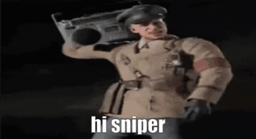 A Toy Soldier Is Holding A Boombox On His Shoulder And Says Hi Sniper GIF