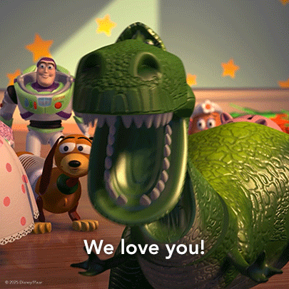 A Toy Story Scene With Buzz Lightyear And Slinky Dog Says We Love You GIF