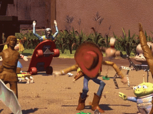 A Toy Story Scene With Woody And A Frog GIF