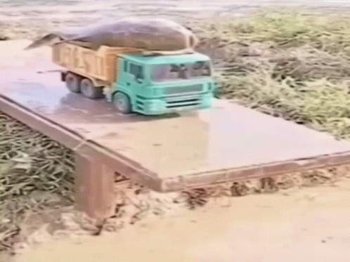 A Toy Truck With A Fish On Top Of It GIF