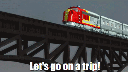 A Train Going Over A Bridge With The Words Let 'S Go On A Trip Below It GIF