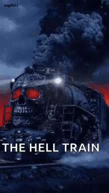 A Train With A Skull On The Front And The Words The Hell Train Below It . GIF