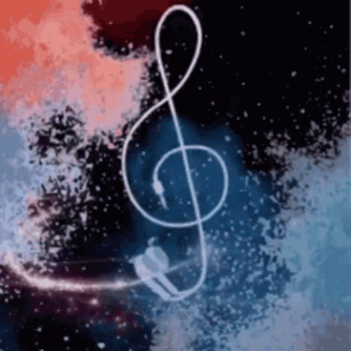 A Treble Clef Is Surrounded By Headphones On A Colorful Background GIF