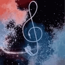 A Treble Clef With A Pair Of Headphones Attached To It Is On A Colorful Background . GIF
