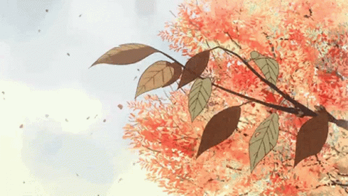 A Tree Branch With Leaves Blowing In The Wind On A Sunny Day . GIF