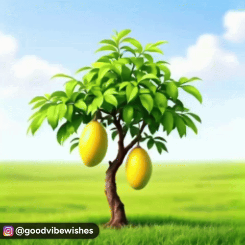 A Tree With Two Yellow Fruits Growing On It In A Field GIF