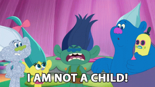 A Troll Says I Am Not A Child In A Cartoon GIF