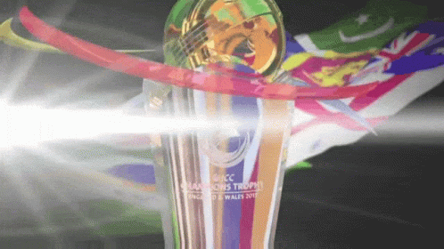 A Trophy That Says Champions Trophy Is Surrounded By Flags GIF