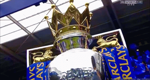 A Trophy With A Crown On Top Of It And The Words Sky Sports 1 Hd On The Bottom GIF