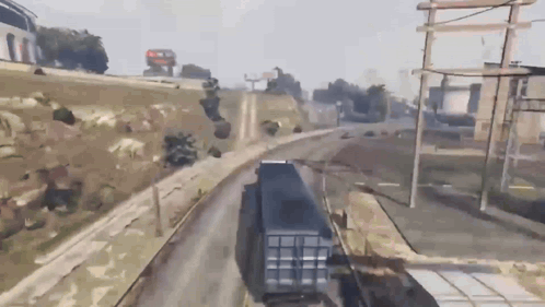 A Truck Is Driving Down A Road With A Sign That Says F On It GIF