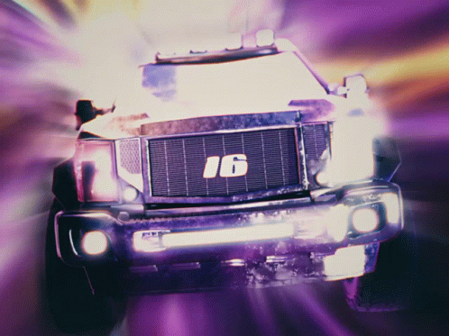 A Truck With The Number 16 On The Front Bumper GIF