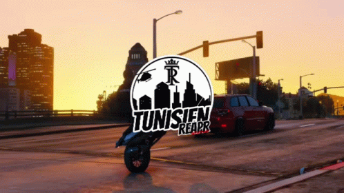 a tunisie reapr logo with a motorcycle and a car
