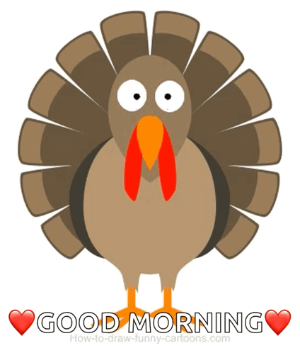 A Turkey With A Red Beak And The Words Good Morning GIF