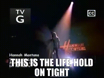 A Tv G Advertisement For Hannah Montana Shows A Woman Dancing In Front Of A Stage GIF