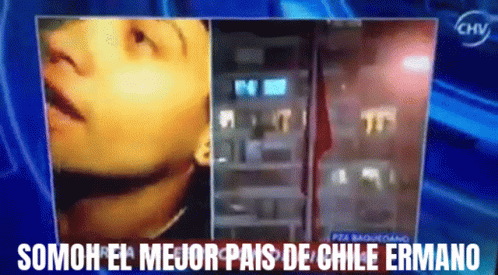 A Tv Screen Shows A Man 'S Face And The Words Somon El Mejor Pais De Chile Ermano GIF