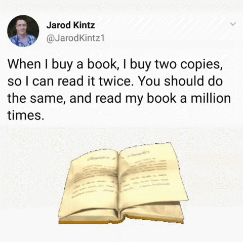 A Tweet By Jarod Kintz Shows An Open Book And A Quote GIF