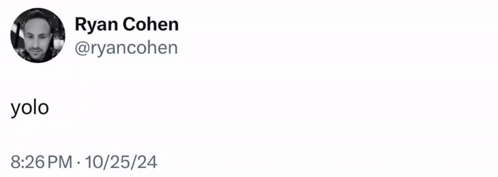 A Tweet From Ryan Cohen Says " Can 'T Stop " And " Won 'T Stop " GIF