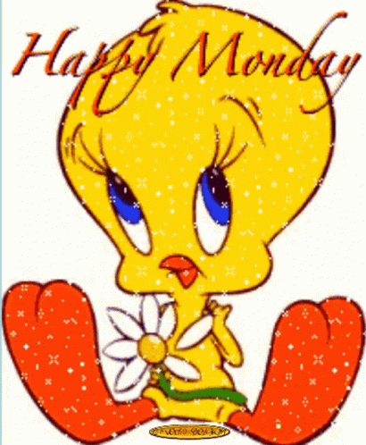 A Tweety Bird Is Holding A Flower And The Words Happy Monday Are On The Bottom GIF