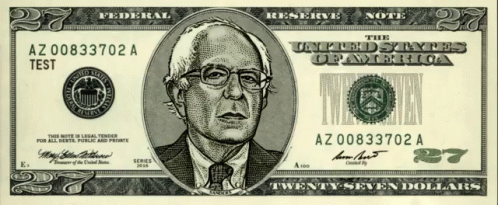A Twenty Dollar Bill With A Picture Of Bernie Sanders GIF