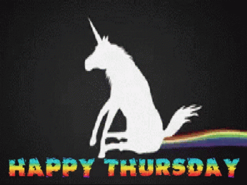A Unicorn Sitting On A Rainbow With The Words Happy Thursday Below It GIF