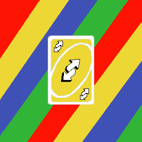 A Uno Card With Two Arrows Pointing In Opposite Directions On A Colorful Background GIF