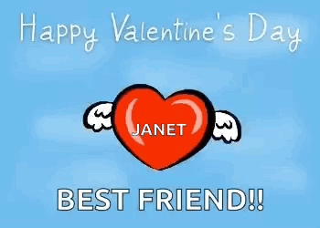 A Valentine 'S Day Card For Janet With A Heart With Wings GIF