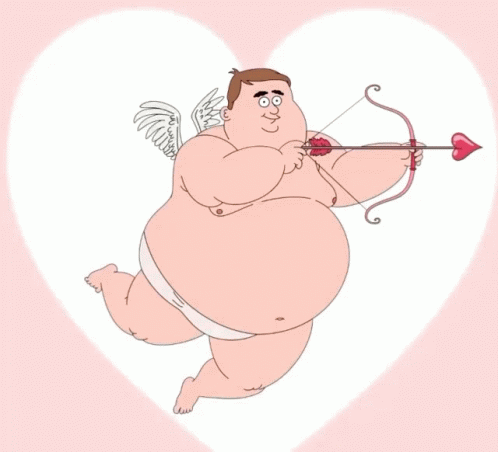 A Valentine 'S Day Card With A Cupid Holding An Arrow GIF