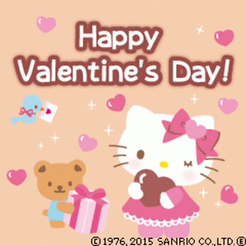 a valentine 's day card with hello kitty holding a chocolate heart