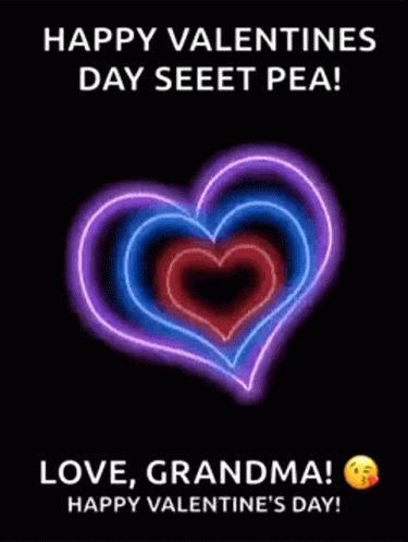 A Valentine 'S Day Card With Neon Hearts And The Words `` Happy Valentine 'S Day Seeet Pea '' GIF