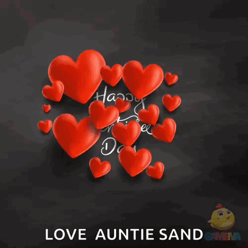 A Valentine 'S Day Card With Red Hearts And The Words Happy Valentine 'S Day Love Auntie Sand GIF