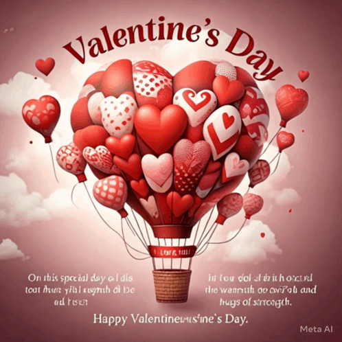 Valentine's Day Card With Hot Air Balloon Hearts GIF