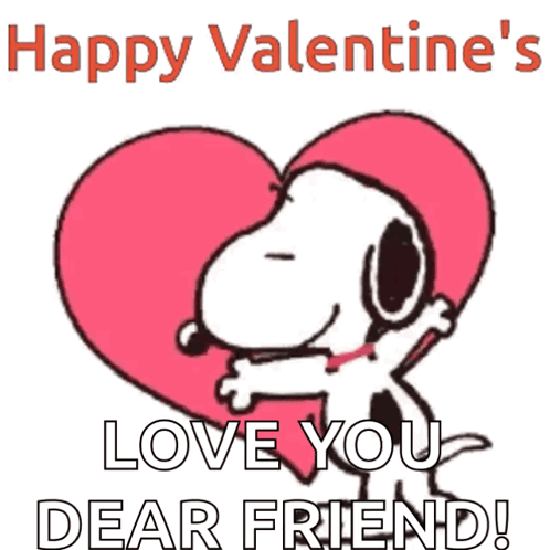 A Valentine 'S Day Greeting Card With Snoopy Hugging A Heart GIF