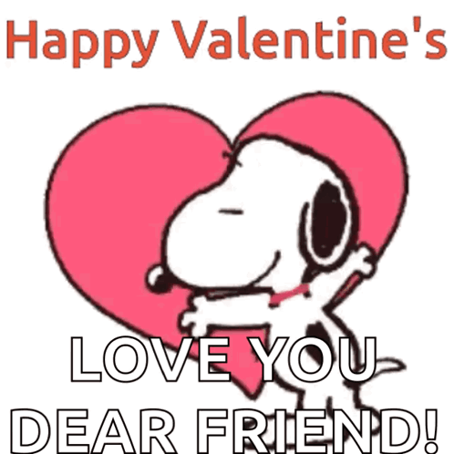 A Valentine 'S Day Greeting Card With Snoopy Hugging A Heart GIF