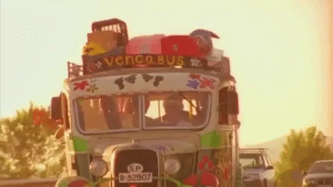 A Very Colorful Bus With A License Plate That Says Sp 8 52907 GIF
