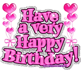 a very happy birthday greeting card with pink hearts