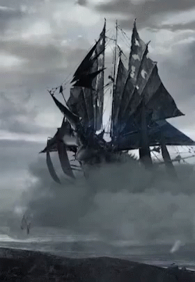 A Very Large Ship Is Floating In The Clouds GIF