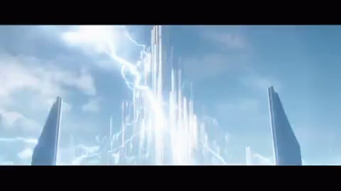 Tall Building With Lightning Strikes GIF