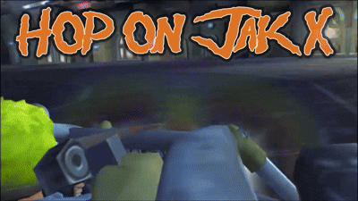 A Video Game Called Hop On Jak X Shows A Cartoon Character Driving A Car GIF