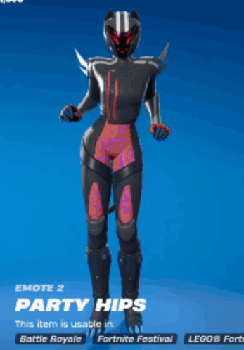 A Video Game Character Called Party Hips Is Displayed On A Blue Background GIF