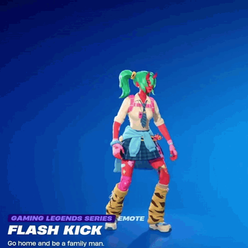A Video Game Character Has A Flash Kick Emote That Says " Go Home And Be A Family Man " GIF