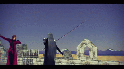 a video game character holding a long sword