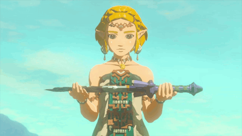 A Video Game Character Holding A Sword With The Number 9 On The Handle GIF