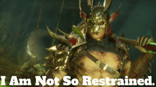 A Video Game Character Holding A Sword With The Words I Am Not So Restrained Below Him GIF