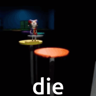 A Video Game Character Is Being Held Up By A Hand That Says Die GIF