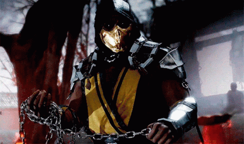 A Video Game Character Is Chained To A Tree In A Dark Room GIF