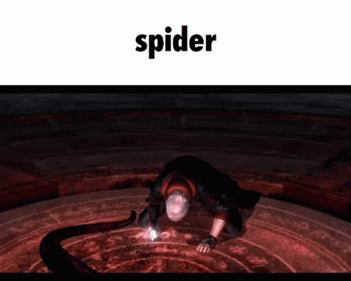 A Video Game Character Is Crawling In A Circle And The Word Spider Is Above Him GIF