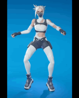A Video Game Character Is Dancing With Her Arms Outstretched On A Blue Background GIF