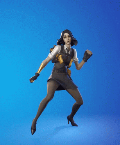 A Video Game Character Is Dancing With Her Fist In The Air On A Blue Background GIF