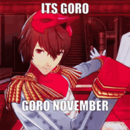 A Video Game Character Is Dancing With The Words Its Goro Goro November Below Him GIF