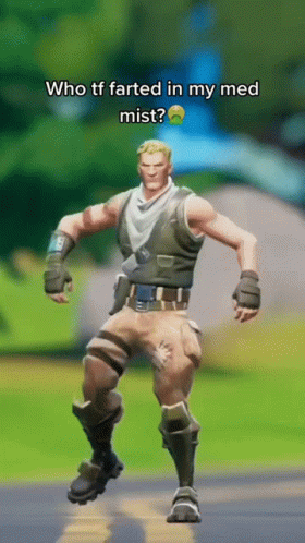 A Video Game Character Is Dancing With The Words Who Tf Farted In My Med Mist GIF